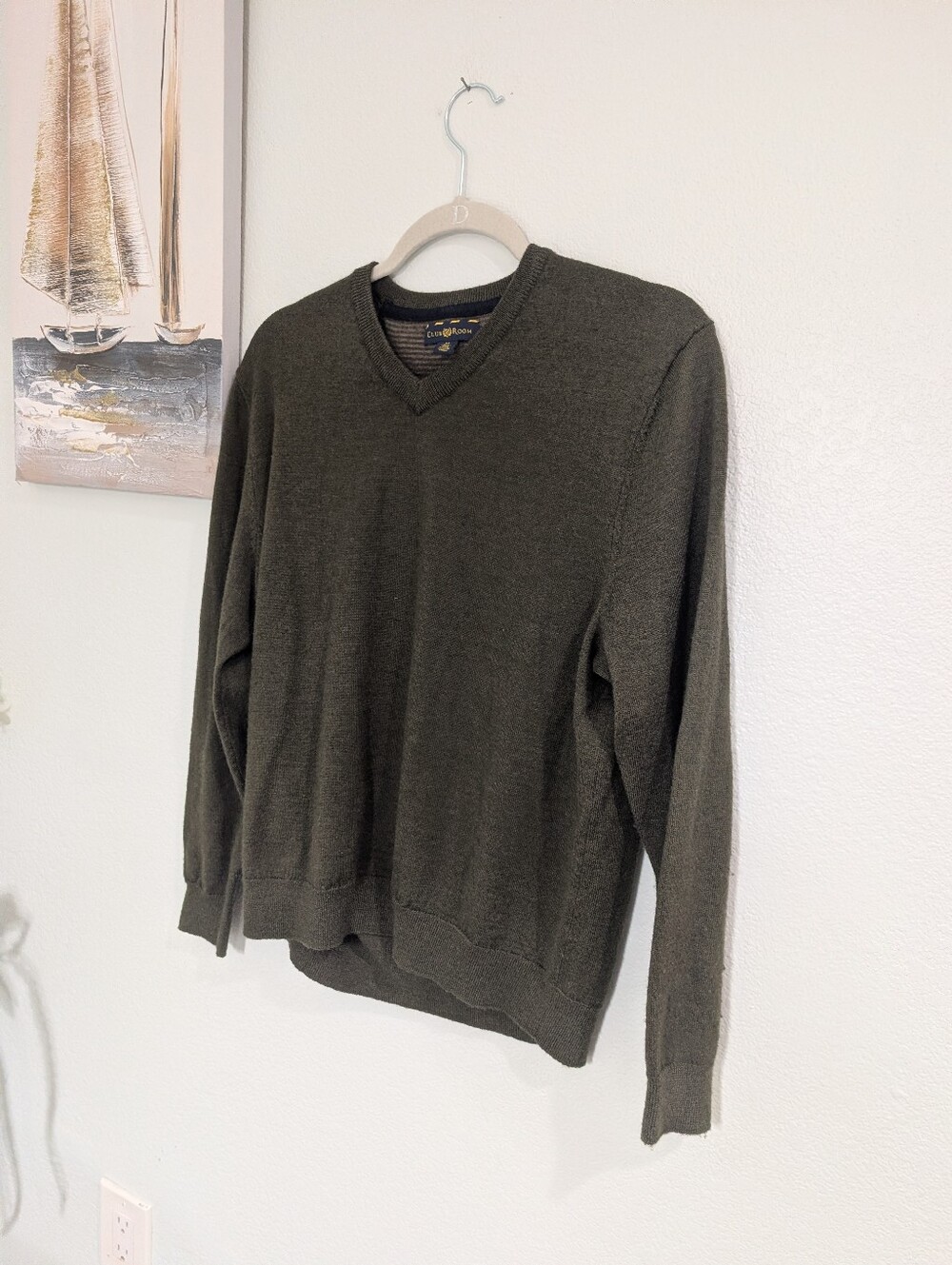 Club Room Merino Wool Blend Men's V-Neck Moss Green Sweater Size Med